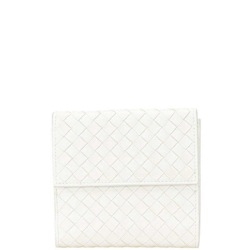 ボッテガヴェネタ イントレチャート 二つ折り財布 ホワイト レザー レディース BOTTEGAVENETA 【中古】