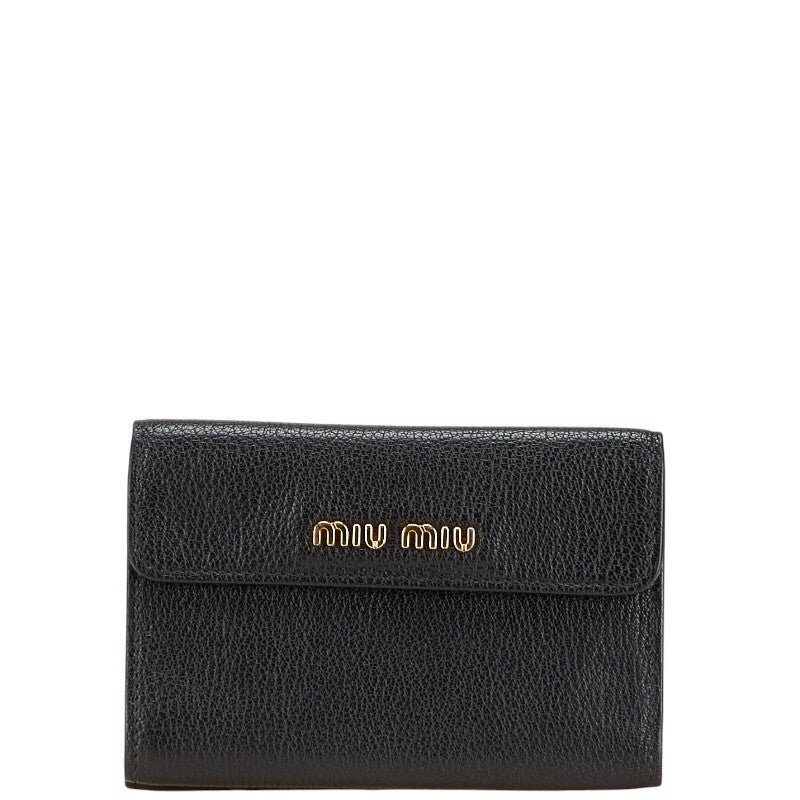 ミュウミュウ ロゴ 二つ折り財布 ブラック レザー レディース MIUMIU 【中古】