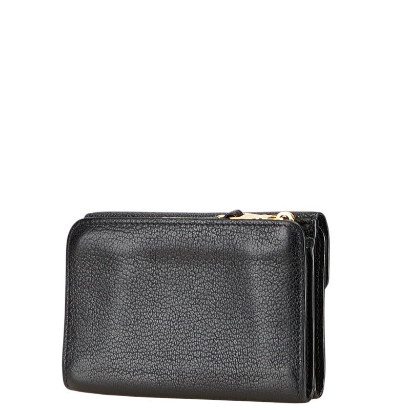 ミュウミュウ ロゴ 二つ折り財布 ブラック レザー レディース MIUMIU 【中古】