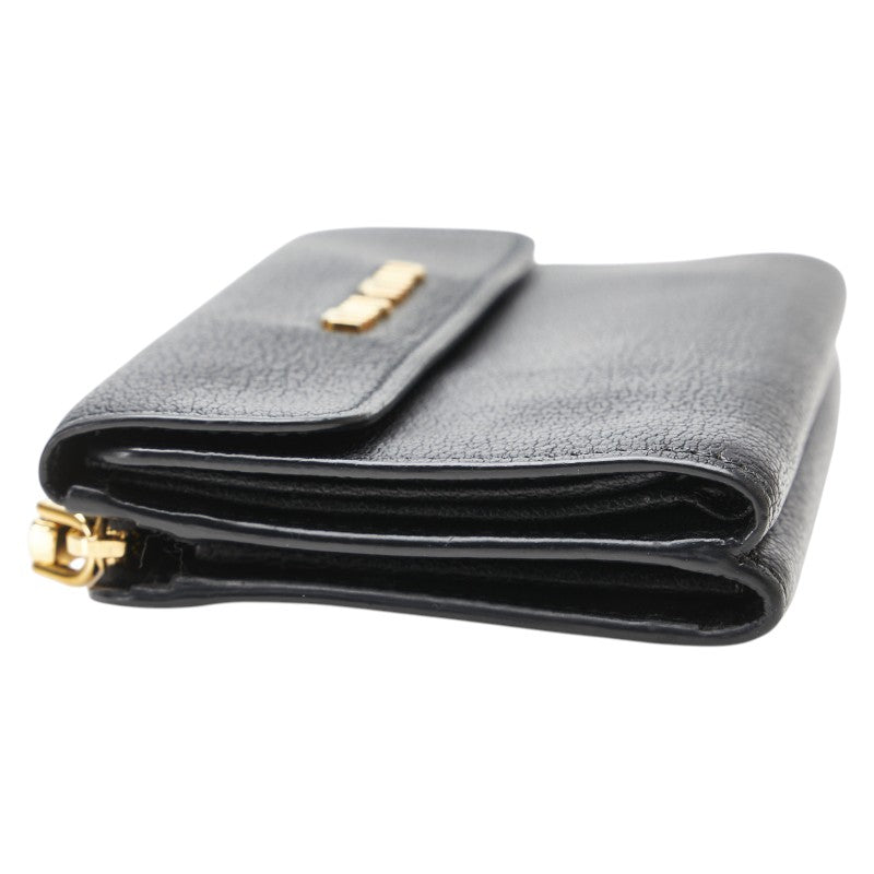 ミュウミュウ ロゴ 二つ折り財布 ブラック レザー レディース MIUMIU 【中古】