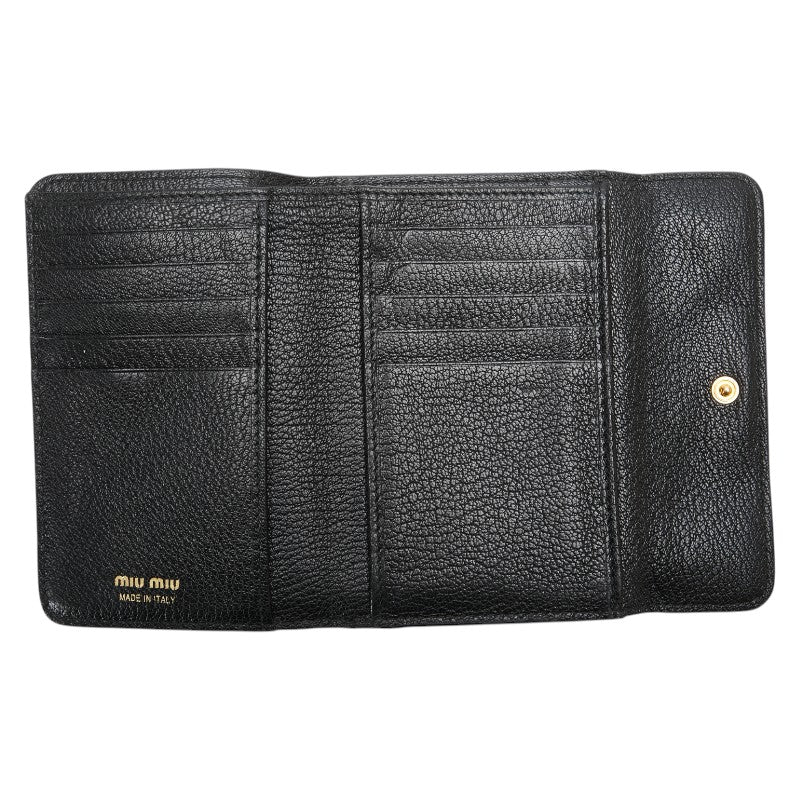 ミュウミュウ ロゴ 二つ折り財布 ブラック レザー レディース MIUMIU 【中古】