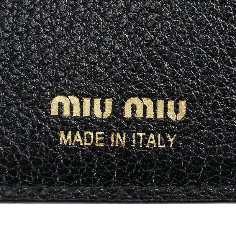 ミュウミュウ ロゴ 二つ折り財布 ブラック レザー レディース MIUMIU 【中古】