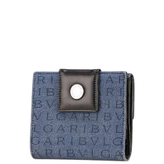 ブルガリ ロゴマニア 二つ折り財布 ブルー ブラック デニム レザー レディース BVLGARI 【中古】