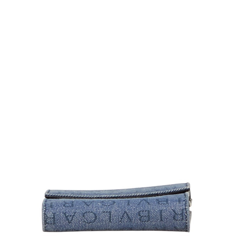 ブルガリ ロゴマニア 二つ折り財布 ブルー ブラック デニム レザー レディース BVLGARI 【中古】
