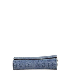 ブルガリ ロゴマニア 二つ折り財布 ブルー ブラック デニム レザー レディース BVLGARI 【中古】