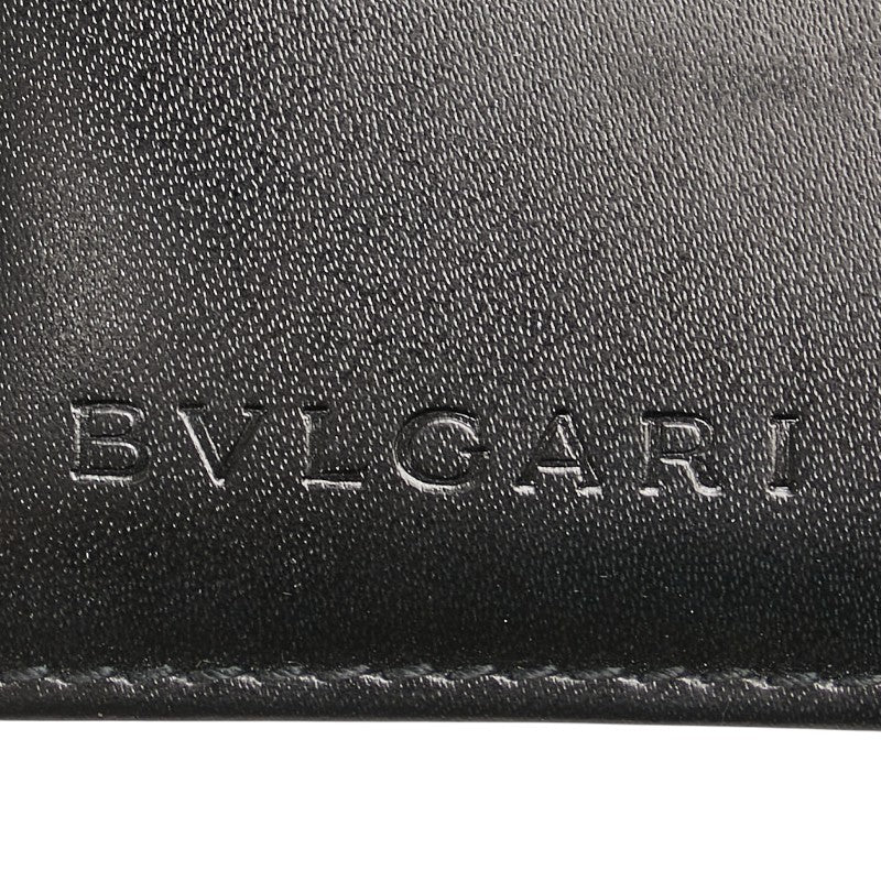 ブルガリ ロゴマニア 二つ折り財布 ブルー ブラック デニム レザー レディース BVLGARI 【中古】