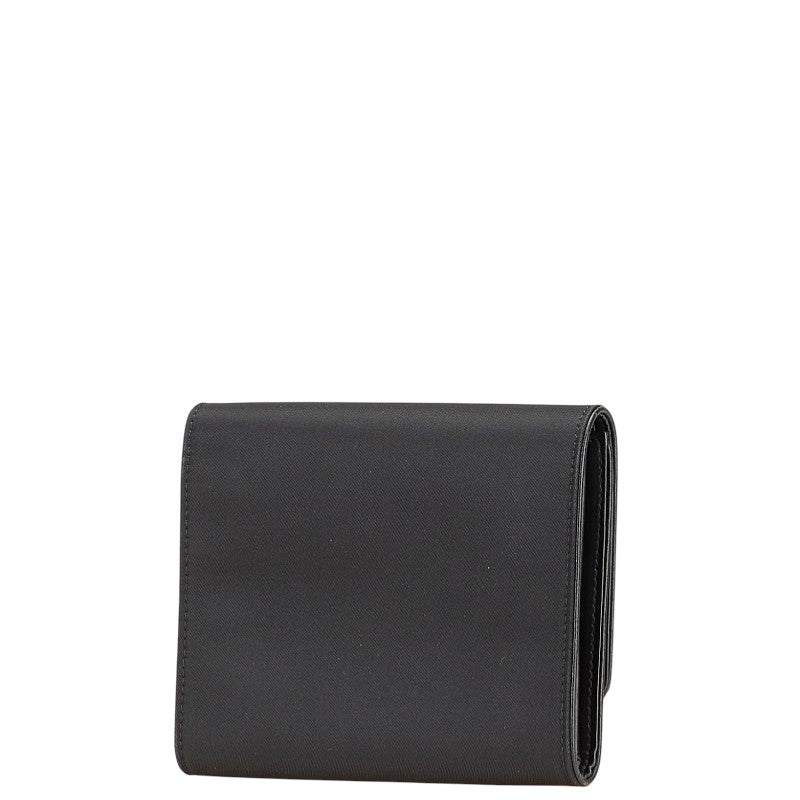 プラダ ロゴ 三つ折り財布 ブラック ナイロン レザー レディース PRADA 【中古】