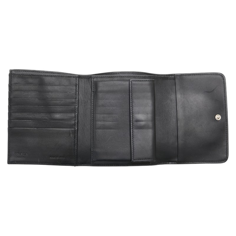 プラダ ロゴ 三つ折り財布 ブラック ナイロン レザー レディース PRADA 【中古】