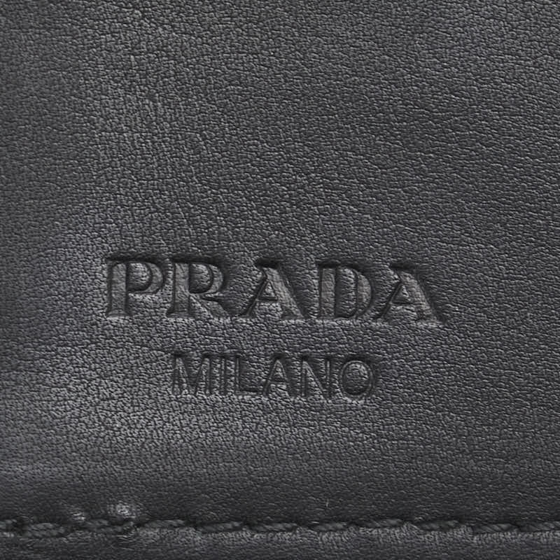 プラダ ロゴ 三つ折り財布 ブラック ナイロン レザー レディース PRADA 【中古】