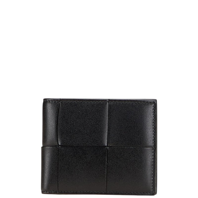 ボッテガヴェネタ マキシイントレチャート カセット 二つ折り財布 ブラック レザー レディース BOTTEGAVENETA 【中古】