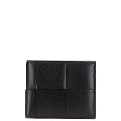 ボッテガヴェネタ マキシイントレチャート カセット 二つ折り財布 ブラック レザー レディース BOTTEGAVENETA 【中古】