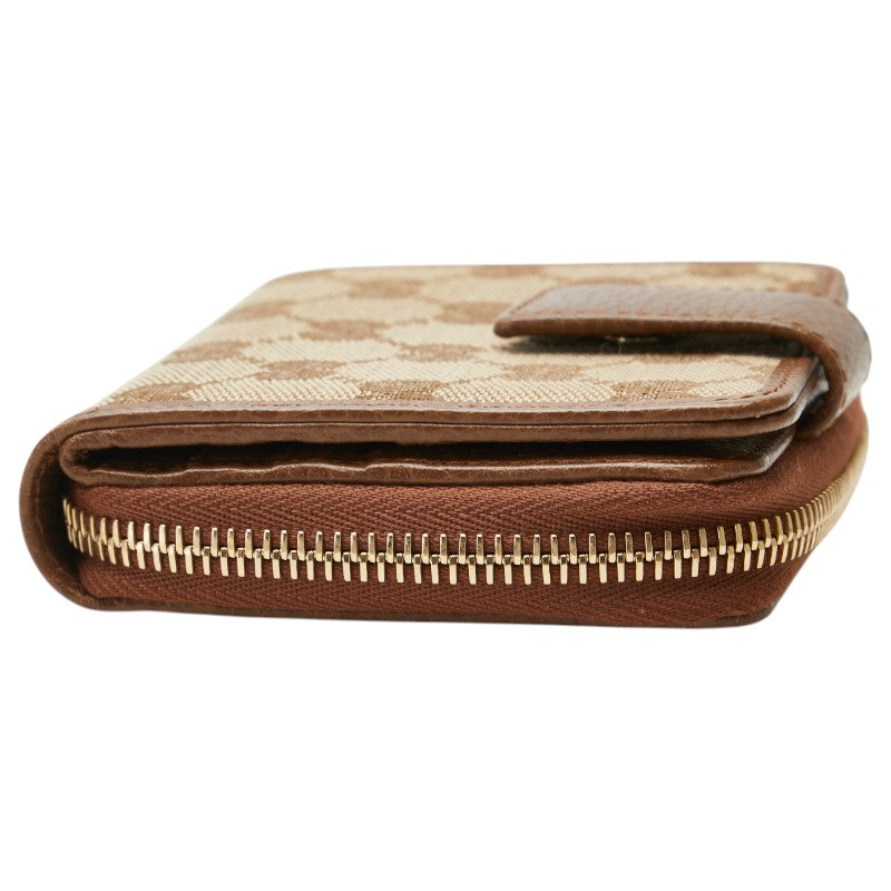 グッチ GGキャンバス 二つ折り財布 346056 ベージュ ブラウン キャンバス レザー レディース GUCCI 【中古】