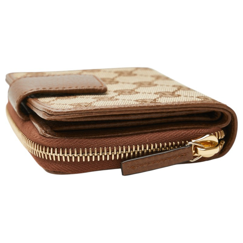 グッチ GGキャンバス 二つ折り財布 346056 ベージュ ブラウン キャンバス レザー レディース GUCCI 【中古】