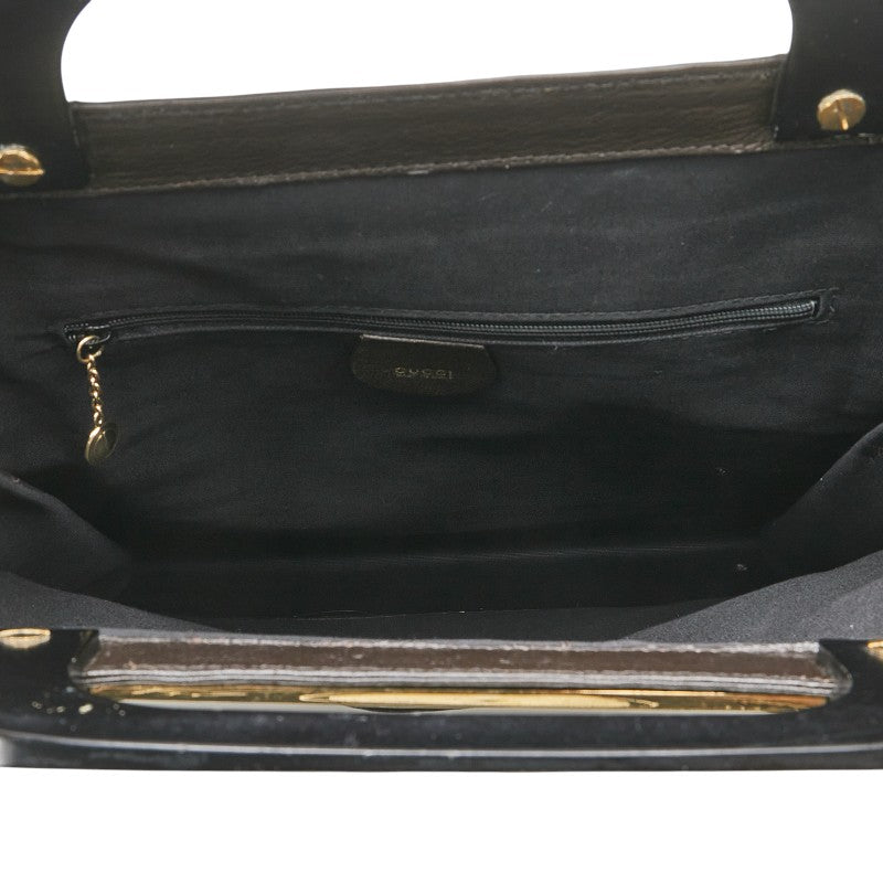 グッチ ハンドバッグ ブラウン ブラック レザー レディース GUCCI 【中古】