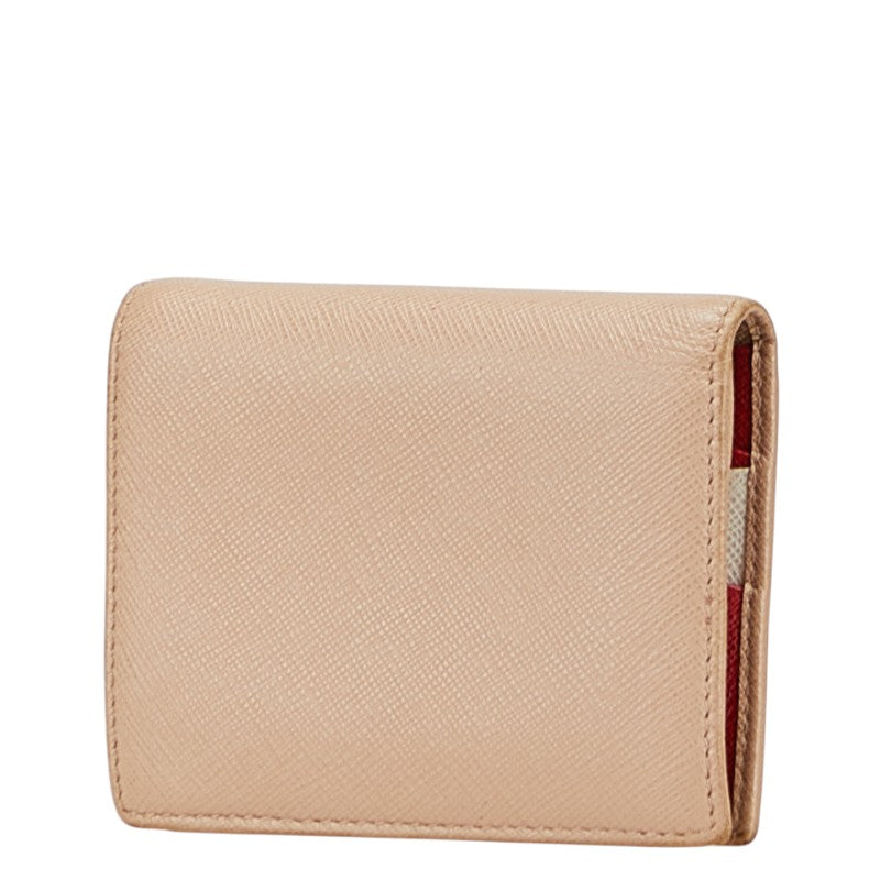 プラダ ロゴ 二つ折り財布 ベージュ レザー レディース PRADA 【中古】