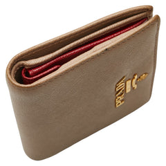 プラダ ロゴ 二つ折り財布 ベージュ レザー レディース PRADA 【中古】
