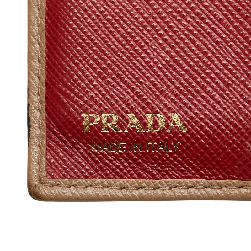 プラダ ロゴ 二つ折り財布 ベージュ レザー レディース PRADA 【中古】