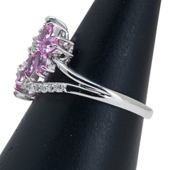 K18WG ホワイトゴールド ダイヤ0.15ct ピンクサファイア1.21ct ガーネット0.14ct 桜 フラワー モチーフ リング 指輪 レディース 11号 【中古】