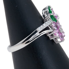 K18WG ホワイトゴールド ダイヤ0.15ct ピンクサファイア1.21ct ガーネット0.14ct 桜 フラワー モチーフ リング 指輪 レディース 11号 【中古】