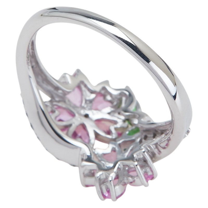 K18WG ホワイトゴールド ダイヤ0.15ct ピンクサファイア1.21ct ガーネット0.14ct 桜 フラワー モチーフ リング 指輪 レディース 11号 【中古】