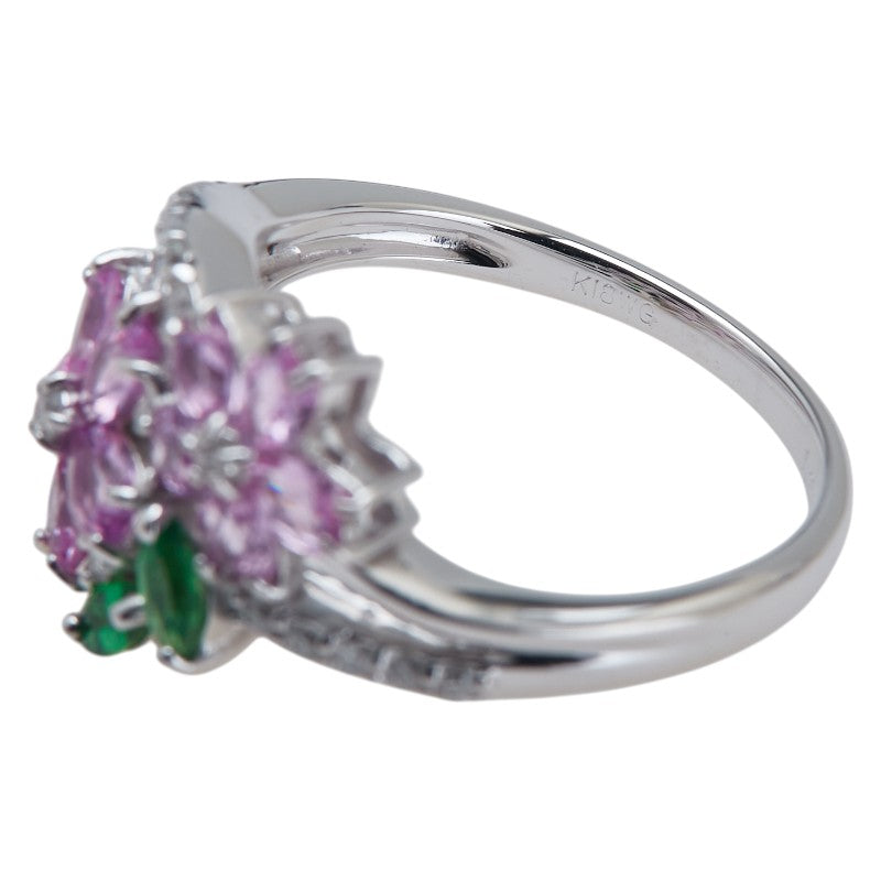 K18WG ホワイトゴールド ダイヤ0.15ct ピンクサファイア1.21ct ガーネット0.14ct 桜 フラワー モチーフ リング 指輪 レディース 11号 【中古】