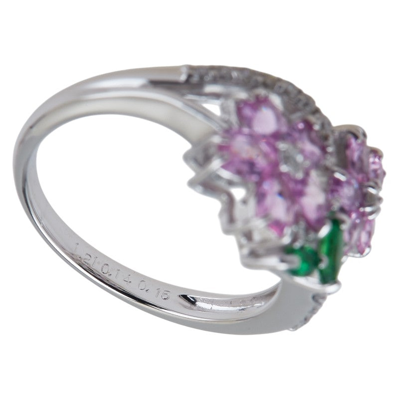 K18WG ホワイトゴールド ダイヤ0.15ct ピンクサファイア1.21ct ガーネット0.14ct 桜 フラワー モチーフ リング 指輪 レディース 11号 【中古】