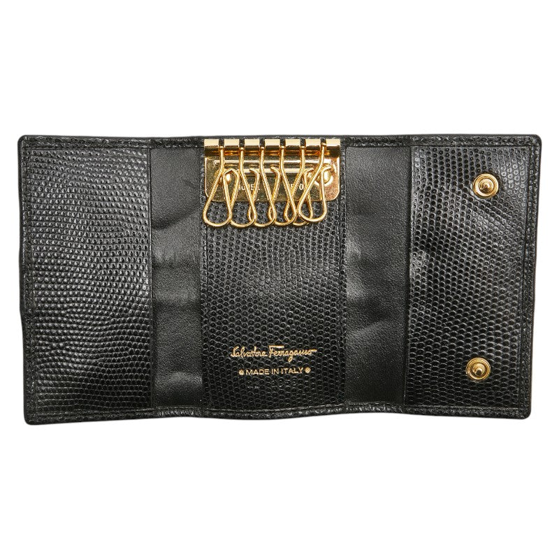 サルヴァトーレフェラガモ ヴァラ 6連 キーケース ブラック レザー レディース Salvatore Ferragamo 【中古】