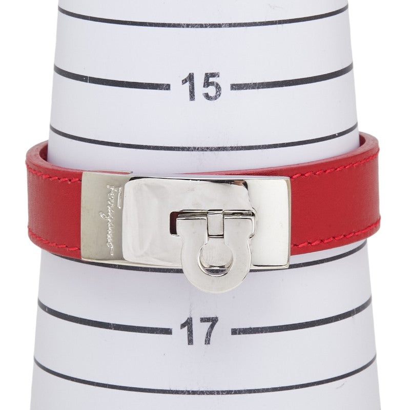 サルヴァトーレフェラガモ ガンチーニ ブレスレット レッド シルバー レザー メタル レディース Salvatore Ferragamo 【中古】