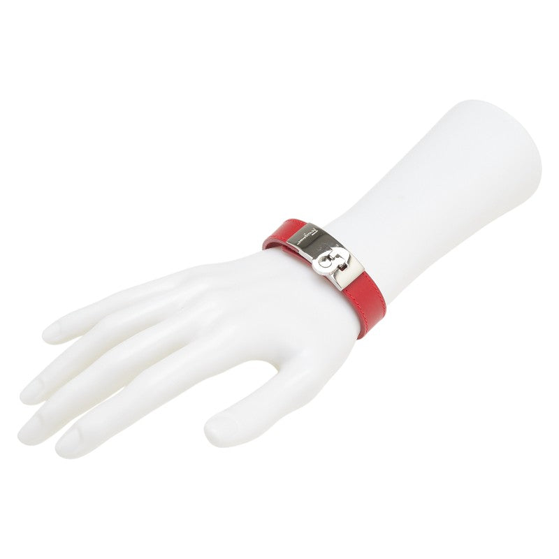 サルヴァトーレフェラガモ ガンチーニ ブレスレット レッド シルバー レザー メタル レディース Salvatore Ferragamo 【中古】