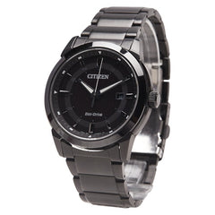 シチズン エコドライブ 腕時計 E111-S095042 ソーラー電波時計 ブラック文字盤 ステンレススチール メンズ CITIZEN 【中古】
