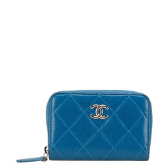 シャネル マトラッセ ココマーク コインケース 小銭入れ ブルー キャビアスキン レディース CHANEL 【中古】