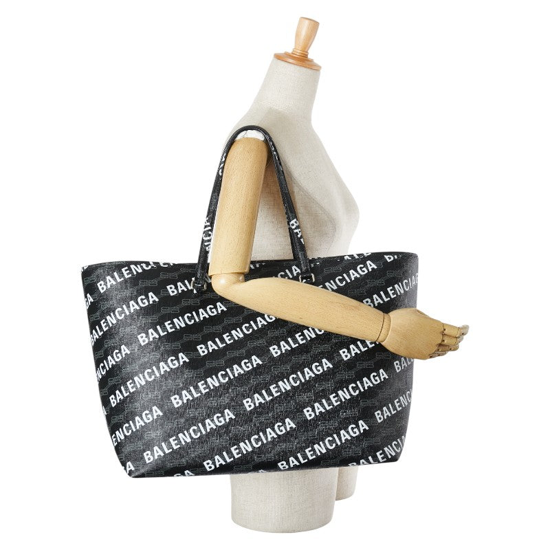 バレンシアガ ロゴ トートバッグ ハンドバッグ ブラック PVC レザー レディース BALENCIAGA 【中古】