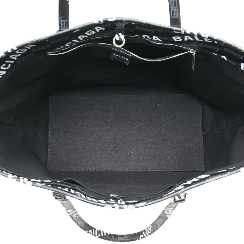 バレンシアガ ロゴ トートバッグ ハンドバッグ ブラック PVC レザー レディース BALENCIAGA 【中古】