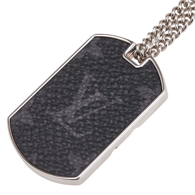 ルイ ヴィトン モノグラム エクリプス コリエ プラーク ネックレス M63640 シルバー ブラック メタル PVC メンズ LOUIS VUITTON 【中古】