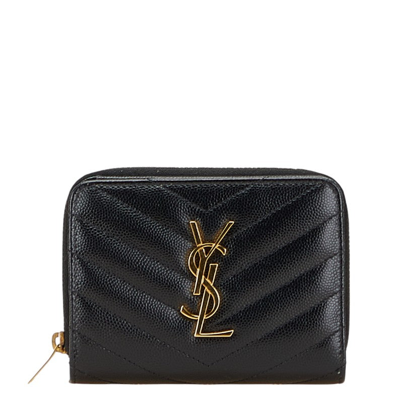 サンローラン YSLロゴ Vステッチ 二つ折り財布 ブラック レザー レディース SAINT LAURENT 【中古】