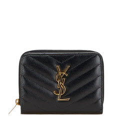 サンローラン YSLロゴ Vステッチ 二つ折り財布 ブラック レザー レディース SAINT LAURENT 【中古】