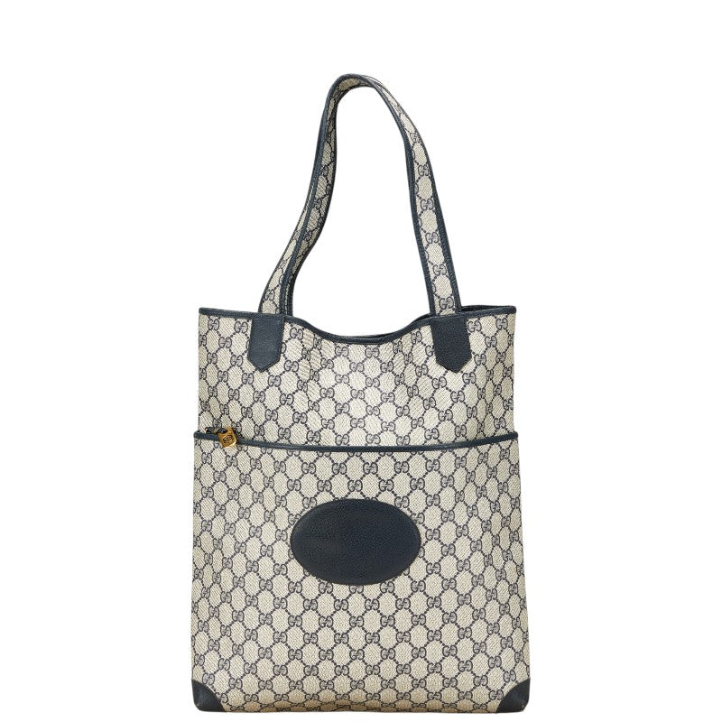 グッチ GGスプリーム オールドグッチ トートバッグ 002 58 0054 ベージュ ネイビー PVC レザー レディース GUCCI 【中古】