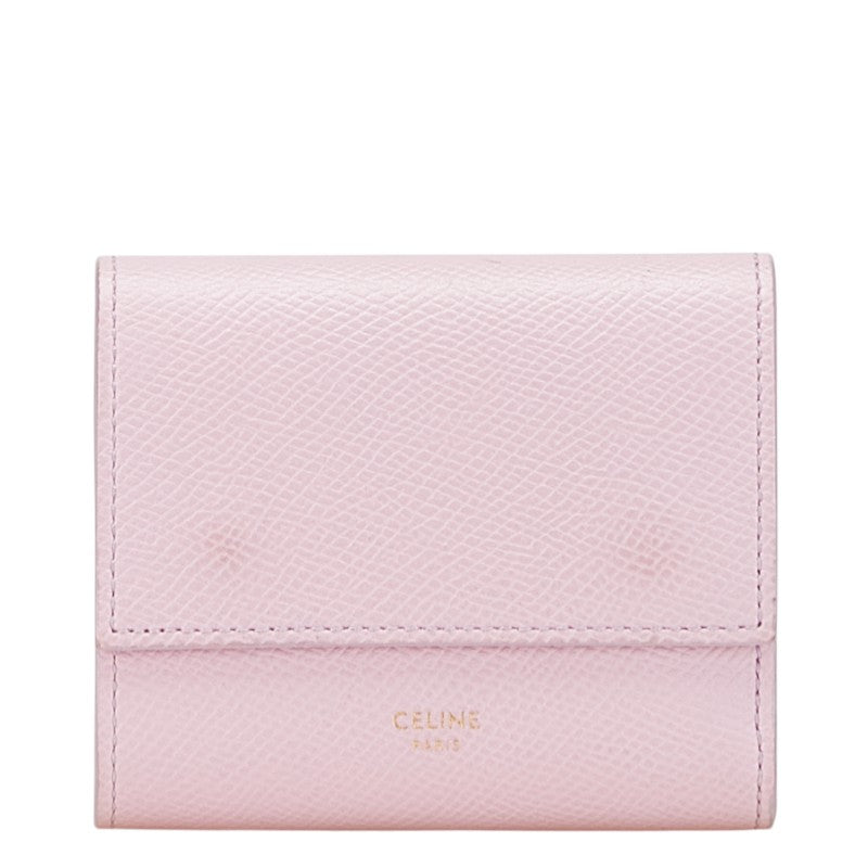 セリーヌ スモールトリフォールド 三つ折り財布 ピンク レザー レディース CELINE 【中古】