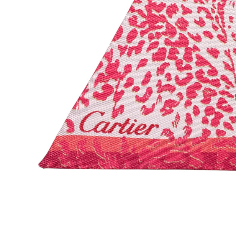 カルティエ レオパード スカーフ ピンク レッド シルク レディース CARTIER 【中古】