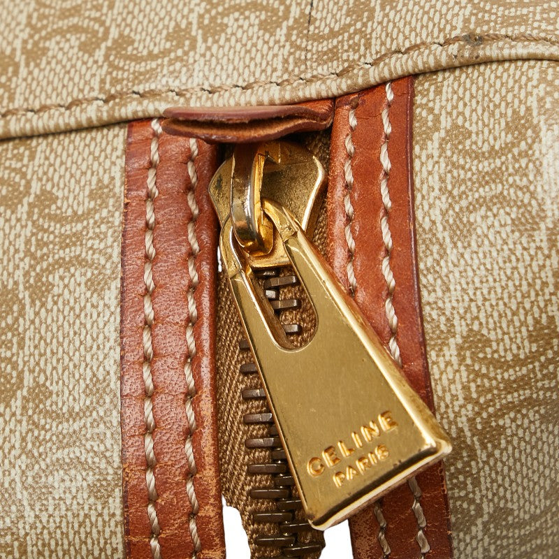 セリーヌ マカダム バニティバッグ ベージュ ブラウン PVC レザー レディース CELINE 【中古】