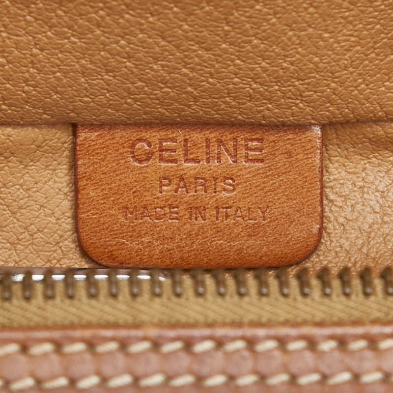 セリーヌ マカダム バニティバッグ ベージュ ブラウン PVC レザー レディース CELINE 【中古】