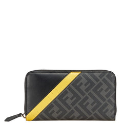 フェンディ ズッカ ラウンドファスナー 長財布 7M0210 ブラック PVC レザー レディース FENDI 【中古】