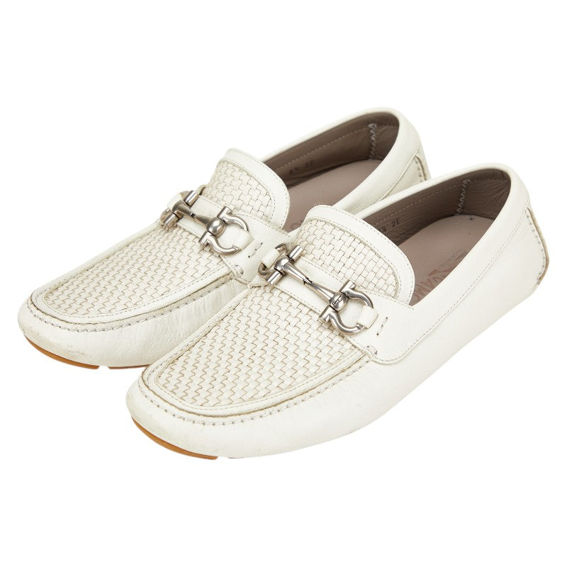 サルヴァトーレフェラガモ ホースビット ローファー ドライビングシューズ サイズ：8 1/2 ホワイト レザー メンズ Salvatore Ferragamo 【中古】
