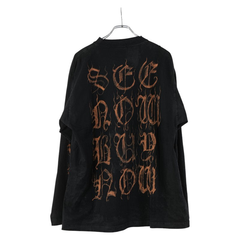 バレンシアガ 23SS ヘビーメタルロゴ ダメージ加工 ロングスリーブ 長袖Ｔシャツ サイズ:1 ブラック コットン メンズ BALENCIAGA 【中古】