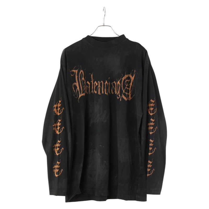 バレンシアガ 23SS ヘビーメタルロゴ ダメージ加工 ロングスリーブ 長袖Ｔシャツ サイズ:1 ブラック コットン メンズ BALENCIAGA 【中古】