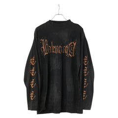 バレンシアガ 23SS ヘビーメタルロゴ ダメージ加工 ロングスリーブ 長袖Ｔシャツ サイズ:1 ブラック コットン メンズ BALENCIAGA 【中古】
