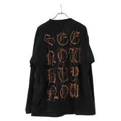 バレンシアガ 23SS ヘビーメタルロゴ ダメージ加工 ロングスリーブ 長袖Ｔシャツ サイズ:1 ブラック コットン メンズ BALENCIAGA 【中古】