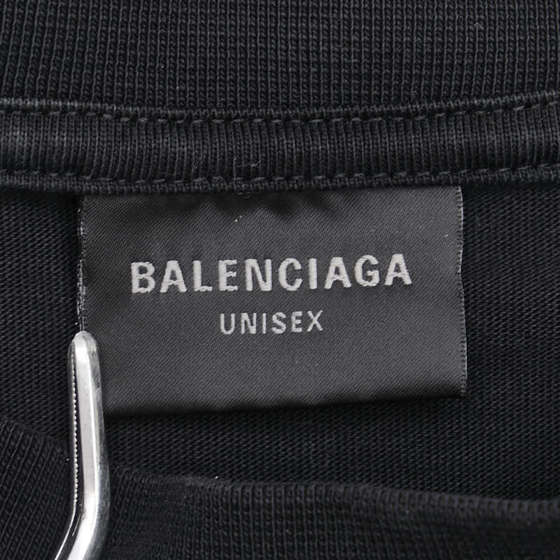 バレンシアガ 23SS ヘビーメタルロゴ ダメージ加工 ロングスリーブ 長袖Ｔシャツ サイズ:1 ブラック コットン メンズ BALENCIAGA 【中古】