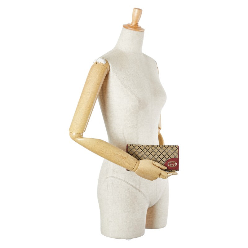 グッチ ディアマンテ インターロッキング 長財布 204836 ベージュ レッド キャンバス レザー レディース GUCCI 【中古】