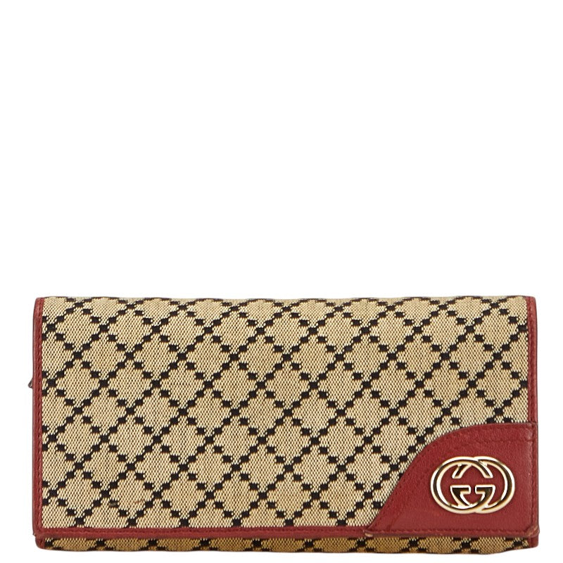 グッチ ディアマンテ インターロッキング 長財布 204836 ベージュ レッド キャンバス レザー レディース GUCCI 【中古】